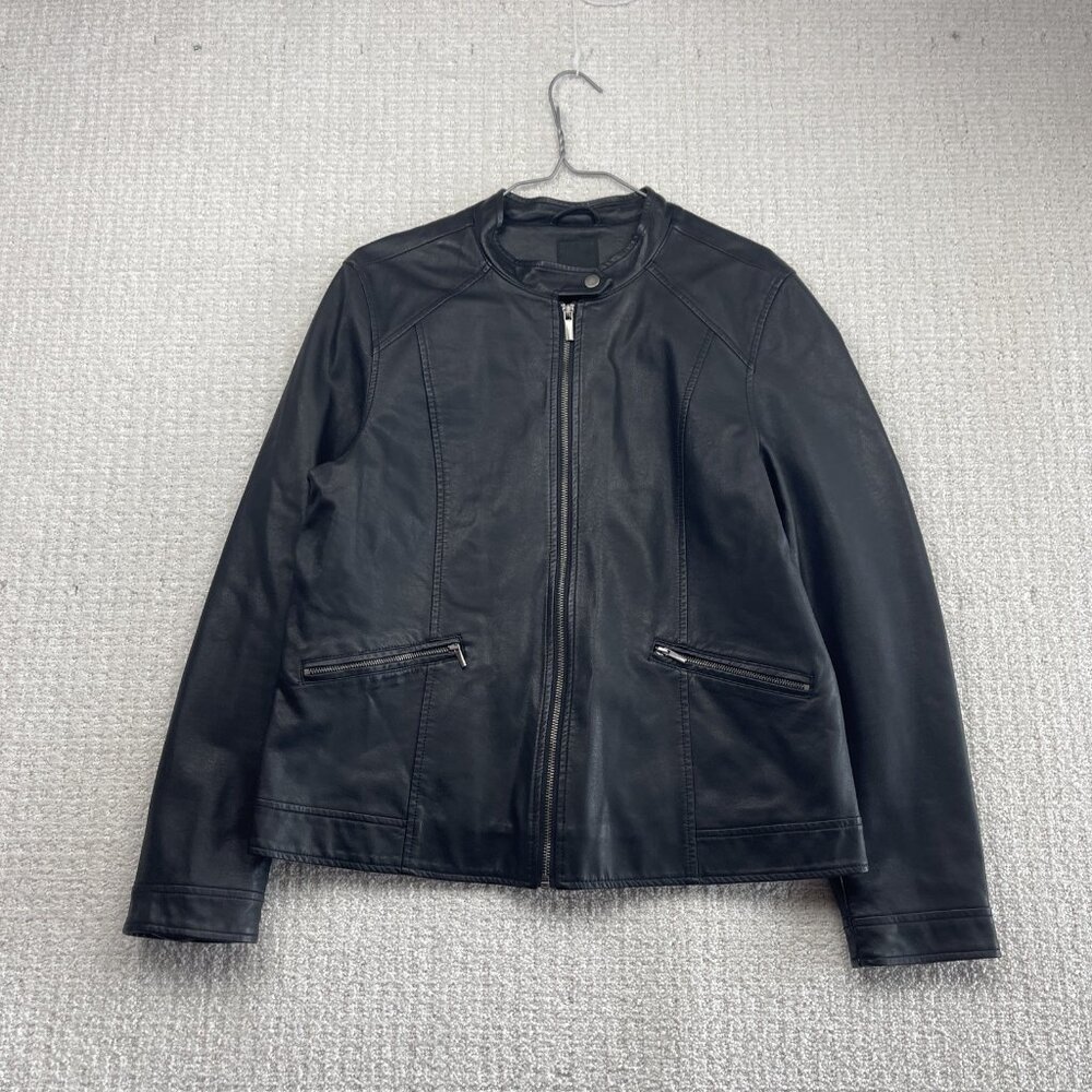 Reitman's Café Racer Moto Faux Leather Jacke Black Minimalist Women Sz Large